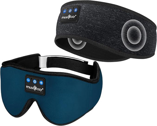 MUSICOZY Sleep Headphones Bluetooth Sports Headband, Wireless Music Sleeping Headphones Sleep Eye Mask Earbuds for Side Sleepers Workout Running Travel Yoga Office, Pack of 2