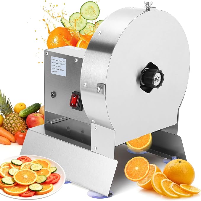 Commercial Vegetable Slicer Commercial Fruit Cutter Electric＆Manual 0-10MM Adjustable Thickness Stainless Steel 0-0.39’’ for Lemons, Cabbage, Potatoes, Apples