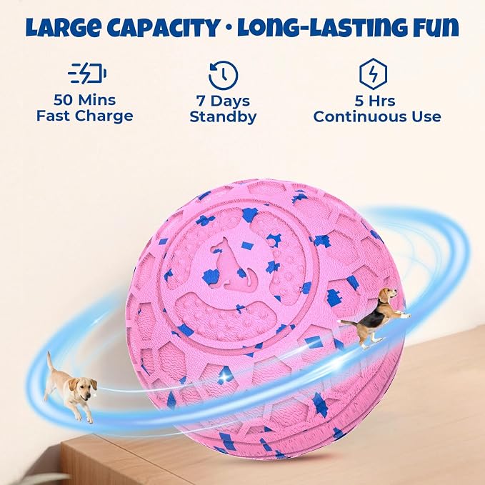 Fsitego Interactive Dog Ball Toys, Automatic Moving Bouncing, Rotating Smart Dog Toy for Small, Medium, Large to Keep Them Busy, Durable E-TPU Material & IP65 Waterproof, 5H Continuous Use(Pink)