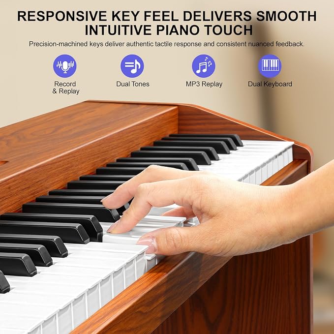 Digital Piano Keyboard 88 key,Semi-Weighted Electric Piano,Full Size Acoustic Piano for Beginners with Pedal, USB-MIDI Compatibility (Brown)