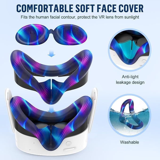 Silicone Cover Set Compatible with Meta/Oculus Quest 3s Accessories, Silicone Face Cover, Controller Grip Cover, Camera Lens Protector, VR Shell Cover, Protective Lens Cover, Not Fit Quest 3