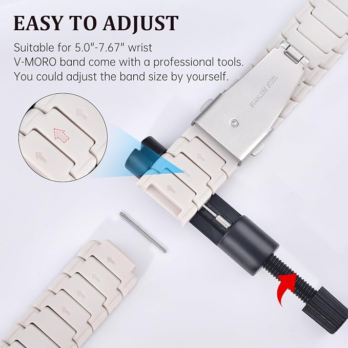 V-MORO Resin Band Compatible with Apple Watch Series 11/10 46mm/45mm/44mm/42mm Men Women Fashion Strap for iWatch Series 9/8/7/6/5/4/3/2/1/SE/SE 2 Lightweight Bracelet Wristband (Classic Starlight)