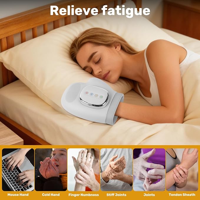 Hand Massager with Heat and Compression, 2026 Professional Cordless Electric Hand Massager with 3 Massage 5 Compression 3 Temperatures Suitable for Wrists and Fingers (White)