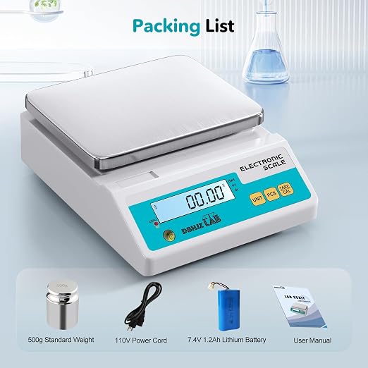Lab Scale 5000g x 0.01g High Precision Electronic Analytical Balance g/lb/oz/dw/ct/dr Laboratory Scientific Scale with Calibration Weight Dual Power Supply Jewelry Scale