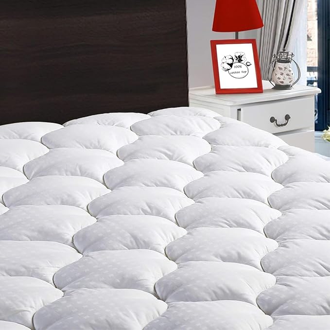 LEISURE TOWN Cotton King Mattress Pad Fitted Quilted Mattress Cover Pillow Top Mattress Topper Cooling Soft Breathable Mattress Protector with 8-21 Deep Pocket,Machine Washable (78x80 White)