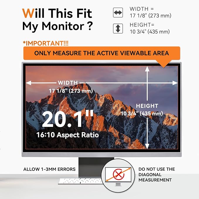 Mamol [2 Pack] 20.1 Inch Computer Privacy Screen for 16:10 Aspect Ratio Widescreen Monitor, Eye Protection Anti Glare Blue Light Computer Monitor Privacy Filter, Removable Anti-Scratch 20in Protector