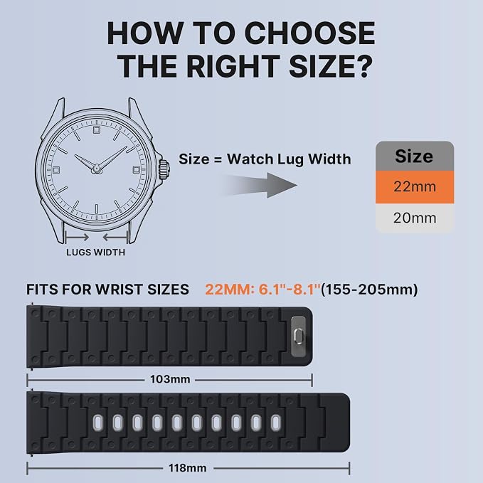 Bandletic 22mm Magnetic Watchband, Quick Release Rugged Silicone Watch Strap Compatible with Garmin Forerunner 265 Watch Band, Soft Smartwatch Wristband Replacement Straps for Men Women, Black/Gray