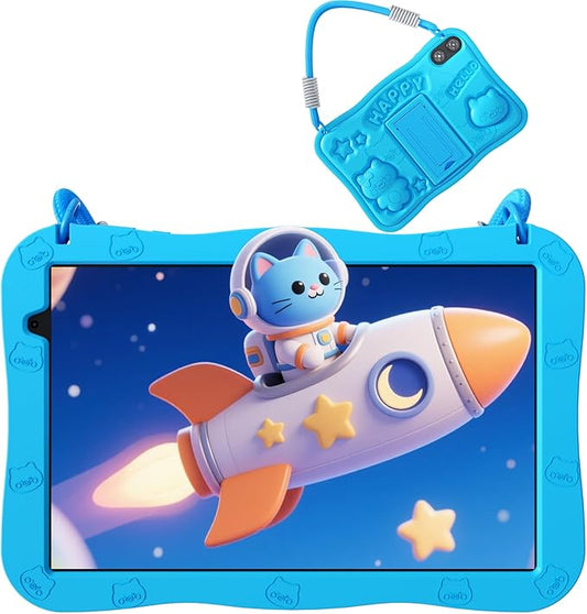 10 Inch Kids Tablet with Lanyard Case, Android 15 Tablets for Age 3-12, 32GB Educational Pad, 5G WIFI6,Parental Control, Dual Camera, 6000mAh, Bluetooth (Blue)