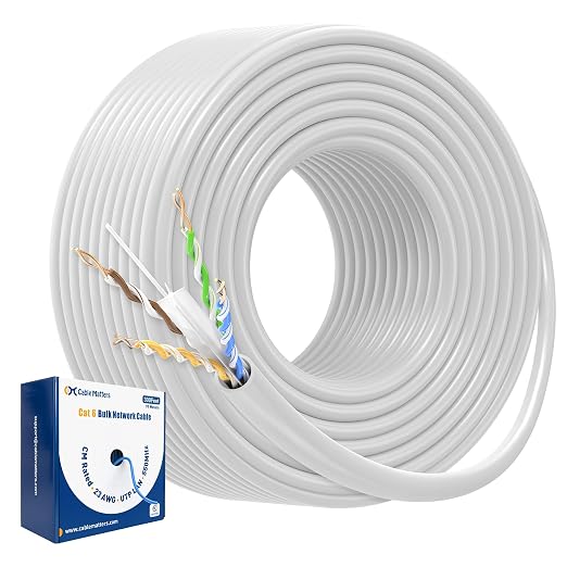 Cable Matters [UL Listed] 10Gbps in-Wall Riser Rated (CMR) 23AWG Bare Copper Cat6 Ethernet Cable - 300ft, Solid, UTP Cat 6 Ethernet Cable Spool, Cat 6 Cord Bulk, White