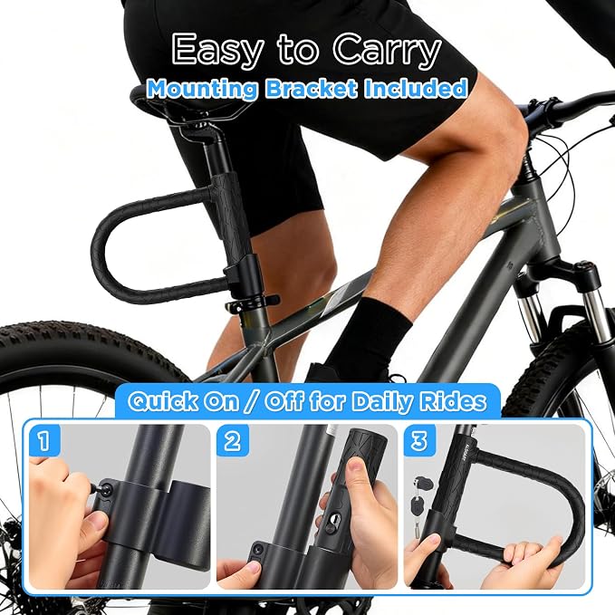 Bike U Lock U Lock Bike Bicycle Lock for Scooter Electric Scooter Patent Protected Textured Protective Sleeve 0.74 Inch Shackle Mounting Bracket 3 Keys Cable Not Included