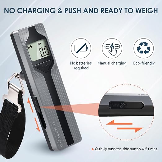 Battery-Free Luggage Scale – No Batteries Needed, Portable Digital Hanging Suitcase Weight Scale for Air Travel & Checked Bags, 110lb/50kg, LCD Display, Compact Travel Accessory