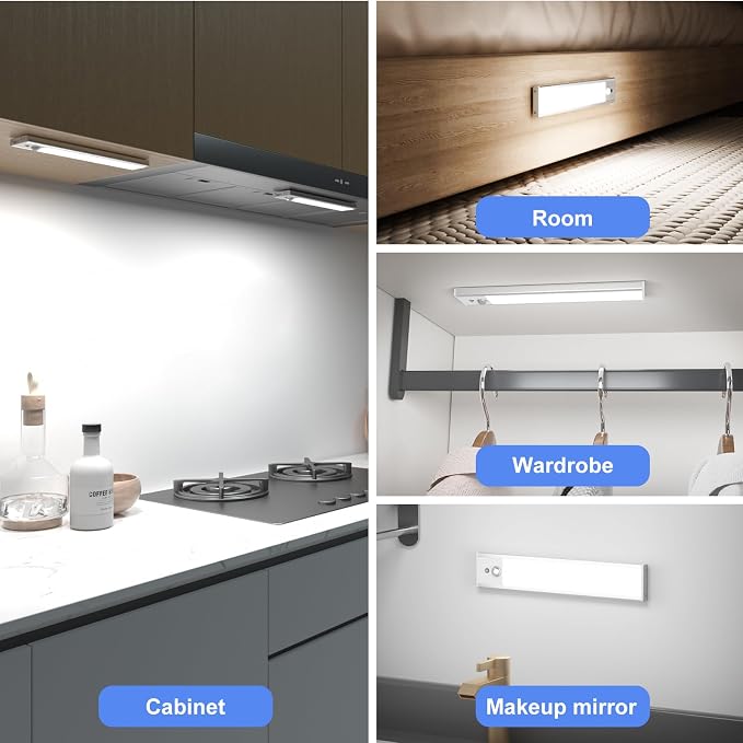 Under Cabinet Lighting 5 Packs, 3 Color Temperature Rechargeable Motion Sensor Lights for Kitchen, Counter, Closet, Stairs