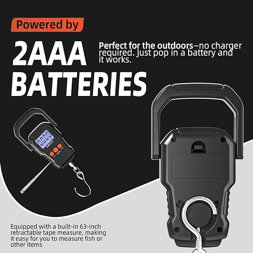 MEIYA Digital Fish Scale with Backlit LCD Display Up to 110lb/50kg for Anglers, Accurate Luggage Scale for Travel, Outdoor, Home Use, Includes 2 AAA Batteries and Hook, Essential Fishing Gear