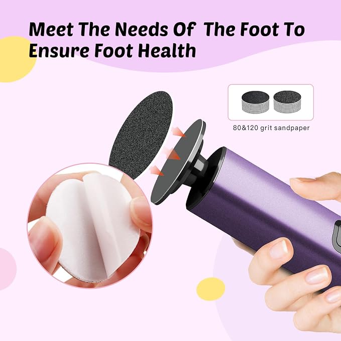 Electric Foot Callus Remover, 9-Speed for Dead Skin, Aluminum Alloy, Nano Glass Disc, Type-C Rechargeable, Replacement Discs, Storage Case – Spa Pedicure, Relaxing Self-Care (Deep Lavender)