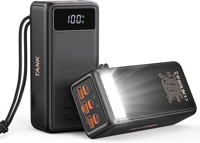 Power Bank 56000mah 100w Portable Charger Fast Charging Power Tank USB C with Emergency LED Flashlight Large Capacity External Battery Pack for iPhone Samsung Laptop for Outdoor Camping Travel