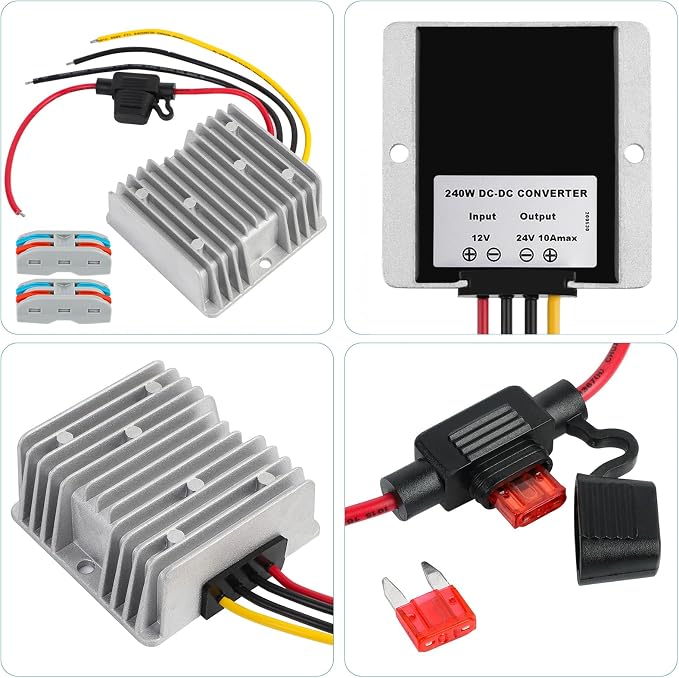 SUPERNIGHT DC 12V Step Up to 24V 10A 240W DC Boost Converter with Fuse Waterproof Voltage Regulator Module Transformer for Golf Cart Club Car LED Strip Light