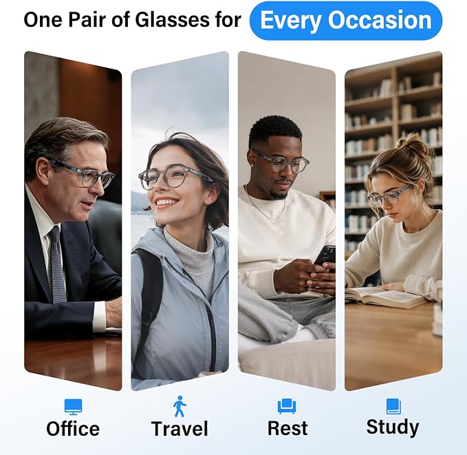 GetD 2026 AI Smart Glasses for Men & Women - Powered by ChatGPT with Real-Time 145-Language Translation, 11H Music/9H Calls, Electro-Gray Translucency & Blue Light Blocking for Travel and Daily Use