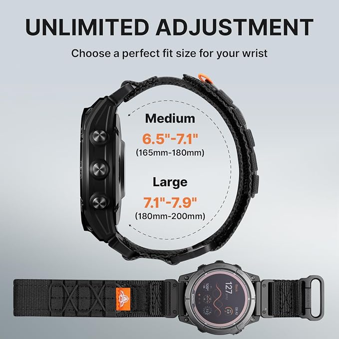 Bandletic Compatible with Garmin Fenix 8 47mm 7 6 Pro 5 Plus Watch Band, Rugged Tactical Nylon Strap for Instinct 3 2, Quick Fit 22mm Watch Bands for Forerunner 970/965/955/945/Approach S62/S60/Epix 2