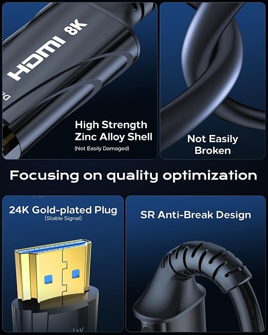 Cratree 8K Long Fiber Optic HDMI Cable 75FT/22M - 48Gbps High-Speed HDMI Cord,8K 60Hz,4K120Hz,HDCP 2.2&2.3, HDR10 - Compatible with HDTV,Monitor,Projector