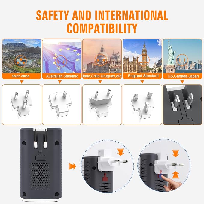 Travel Adapter Worldwide,Voltage Converter Us to Europe, 220v to 110v Power Adapter, European Plug Power Converter 1300w, Transformer for Curly Hair Dryer.