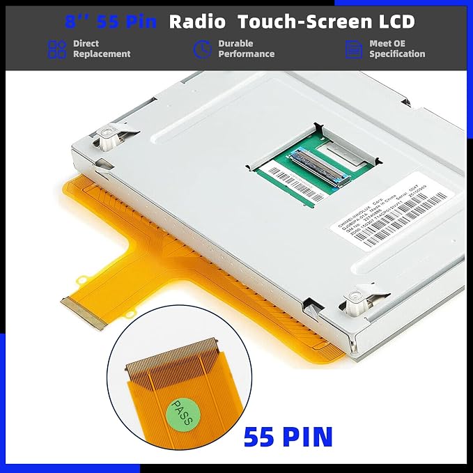 DJ080PA-01A 8" 55 Pin LCD Monitor Touch Screen Navigation Radio Compatible with Chevy Silverado Suburban Tahoe & GMC Yukon Sierra 2015-2018 Digitizer Replacement