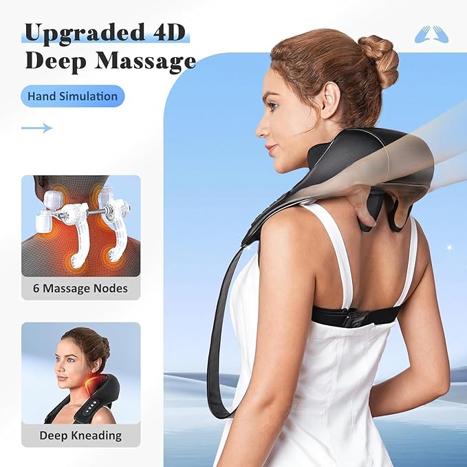 Valentine's Day Gift for Women Men, Neck and Shoulder Massager with Heat, Cordless Back and Neck Massager, 4D Shiatsu Deep Kneading Massagers for Shoulder, Back, Leg Neck Pain Relief, Home Office Use
