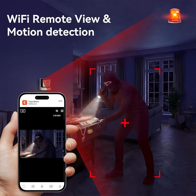 Hidden Camera Thermometer Hygrometer, 4K Discreet Nanny Camera - WiFi Remote View, Night Vision, Motion Detection,3-in-1 Wireless Spy Camera for Home/Office/Pet (White)