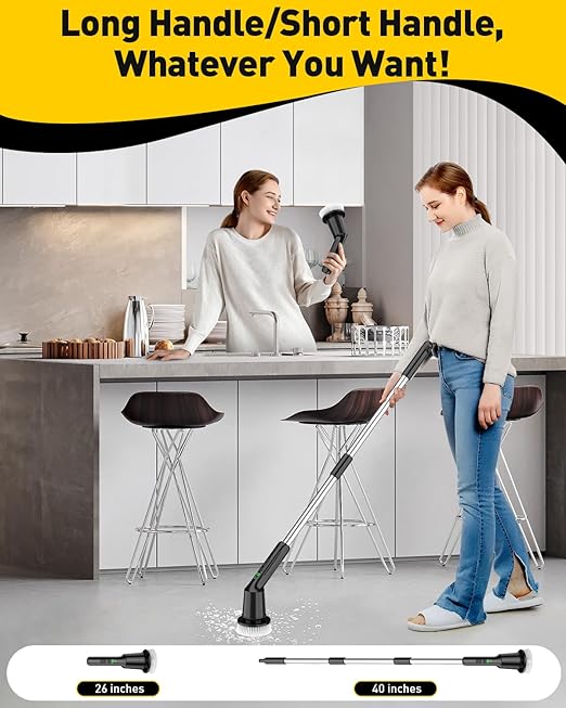 Shower Scrubber with Long Handle, Shower Cleaner Brush with 8 Brush Heads, Cordless Electric Spin Scrubber for Cleaning with 2 Speed, Cleaning Supplies for Bathroom Bathtub Kitchen Floor Tile Toilet