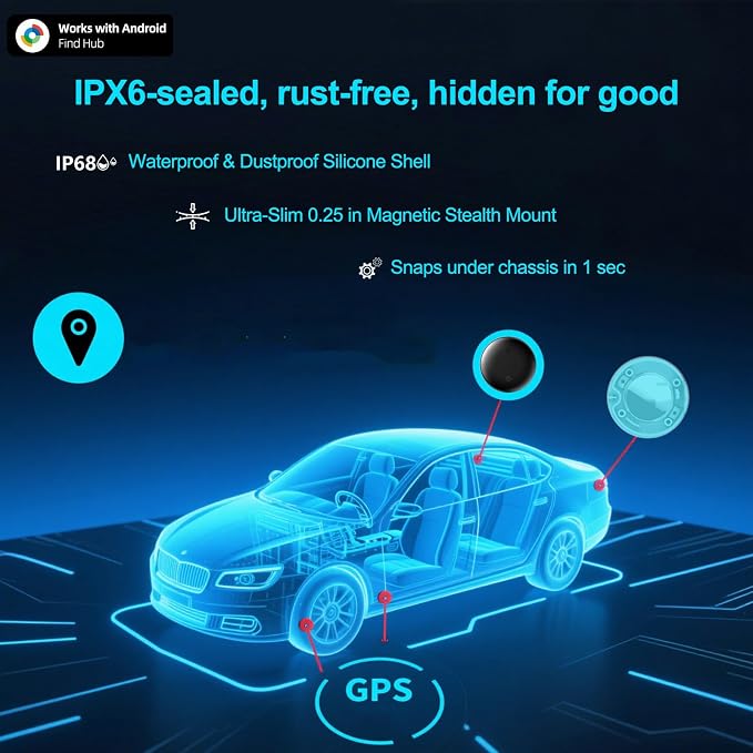 GPS Car Tracker for Vehicles for Android Strong Magnetic, No Monthly Fee, Waterproof, 365-Day Battery, Mini & Hidden Vehicle Tracker