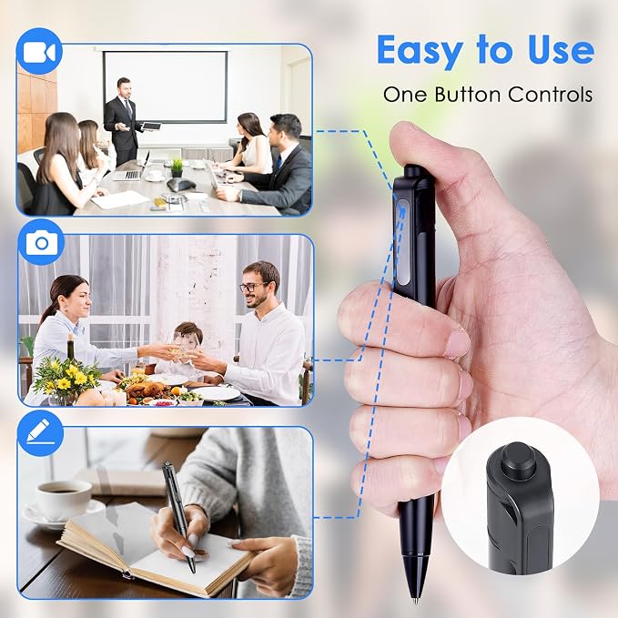 2.7K Small Cam Security Camera, 64 GB Portable Camera Pen, Mini Cam Pen (Glossy Black)
