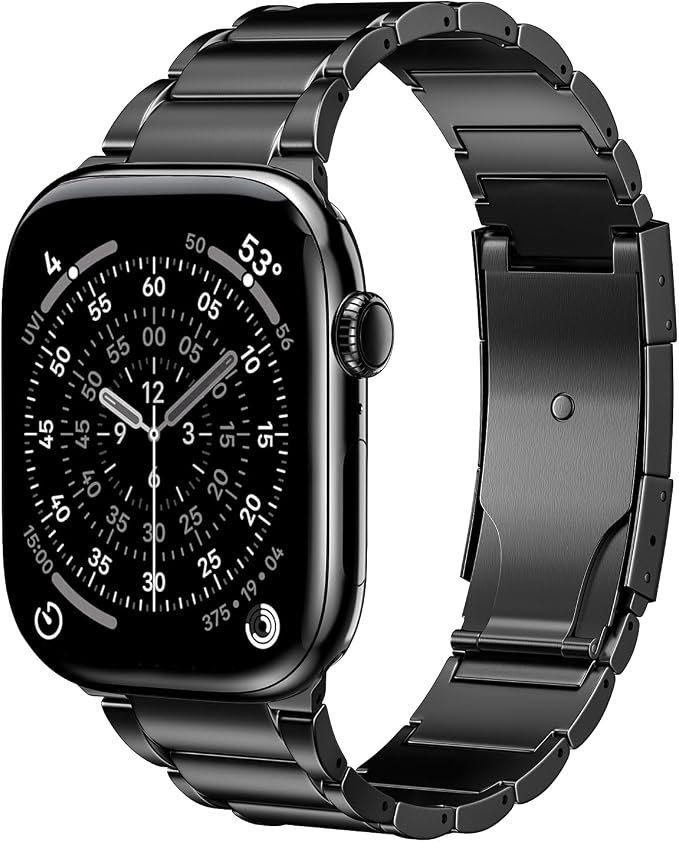 Upgraded Titanium Band Compatible with Apple Watch Band 42mm Apple Series 11 Band iWatch 11/10 42mm, 9/8/7 41mm, SE3/SE2/SE/6/5/4 40mm, 3/2/1 38mm, 20mm Wide Lightweight Metal Strap,Black