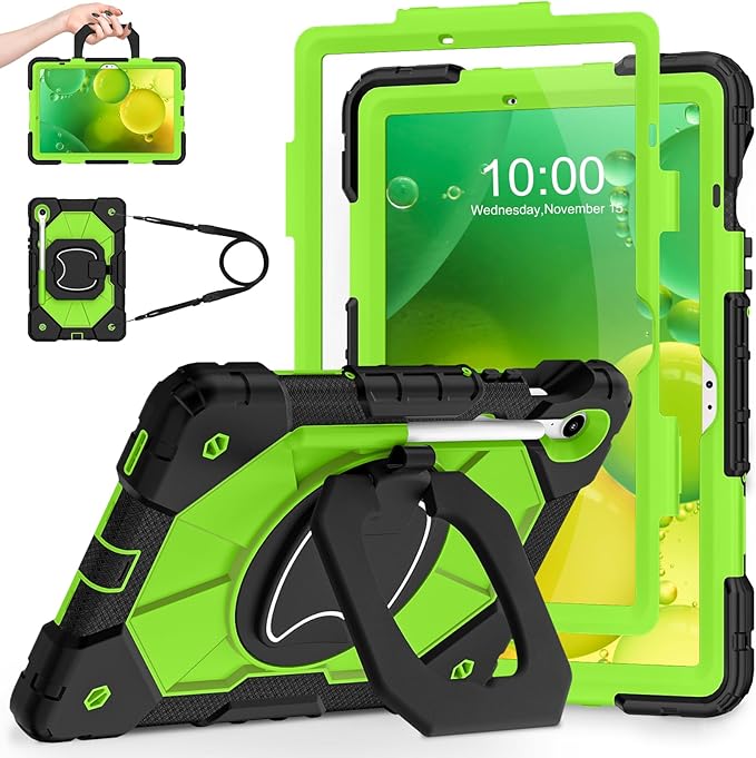 WESOROL Case for Samsung Galaxy Tab S10 Lite/S10 FE/S9 FE 10.9 Inch Galaxy Tab S9 11 Inch,Shockproof Cover for Samsung S9 FE Tablet Case with Screen Protector Rotate Stand Pen Holder,Black Green