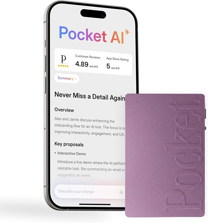 Pocket AI Voice Recorder & Smart Assistant – Auto Transcription, Summaries & Action Items – AI Note Taker for Meetings, Calls & Productivity - Baby Pink