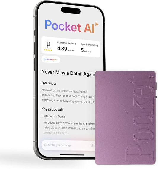 Pocket AI Voice Recorder & Smart Assistant – Auto Transcription, Summaries & Action Items – AI Note Taker for Meetings, Calls & Productivity - Baby Pink