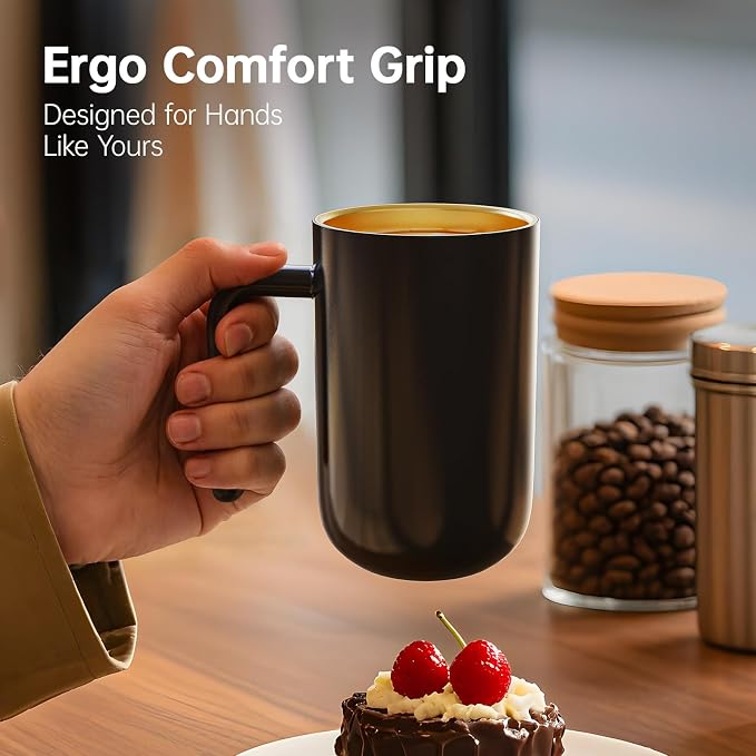 FEPPO Coffee Mug Warmer, 16oz Self-Heating Coffee Mug with 2600mAh Rechargeable Battery, Smart Temperature Control, Real-Time Digital Display, Titanium-Coated Interior, Gift for Women and Men