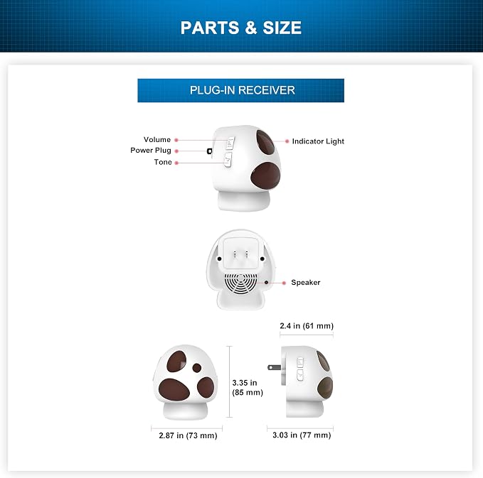 Extra Wireless Receiver for HTZSAFE Alarms- Up to 4 Channels and 35 Optional Melodies- 5 Adjustable Volume Levels Includes Mute Mode