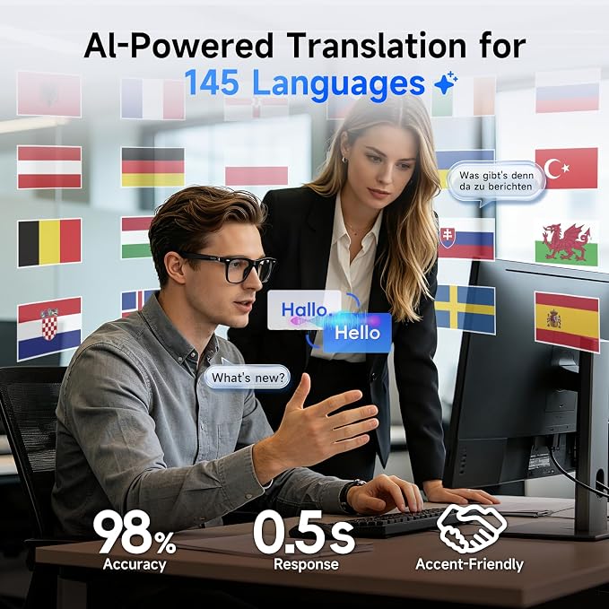 GetD 2026 AI Glasses for Men & Women, Smart Glasses Powered by ChatGPT, AI Real-time Translation with 145 Languages, 11H Music Play, Bluetooth Glasses with Photochromic Lens for Daily Use, Travel