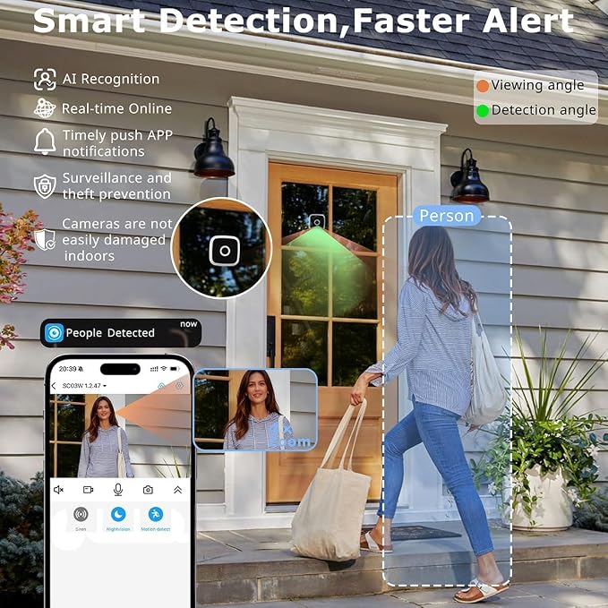 SOIADV Window Camera Wireless 2Pack, No-Drill Install,2.4GHz & 5GHz WiFi Indoor Cameras for Home Security, AI Human Detection, 6s Pre-Roll, 2K Color Night Vision, Battery Powered