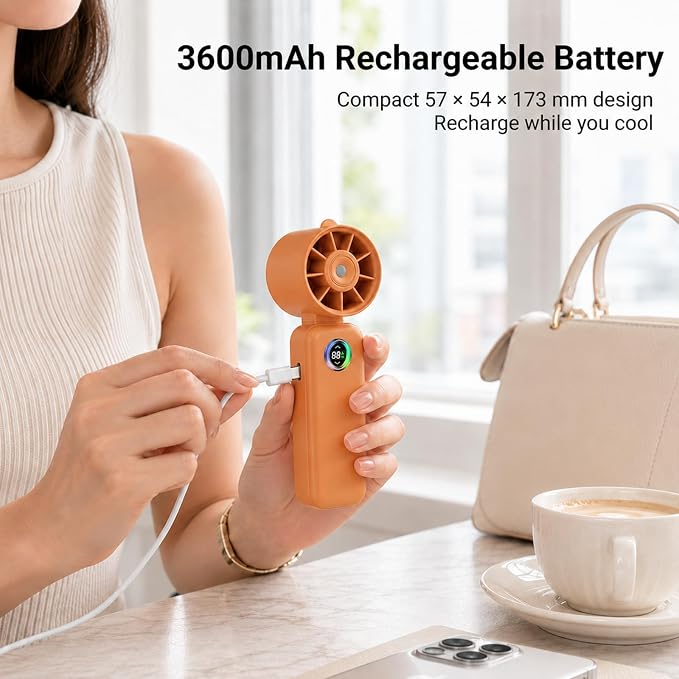 Clip-On Portable Fan with Misting, 4000mAh Up to 12H Battery Life Hand Mini Foldable Fan, 360° Rotating USB Rechargeable Turbo Quiet Stroller Fans for Travel Outdoors and Office Use (Orange)