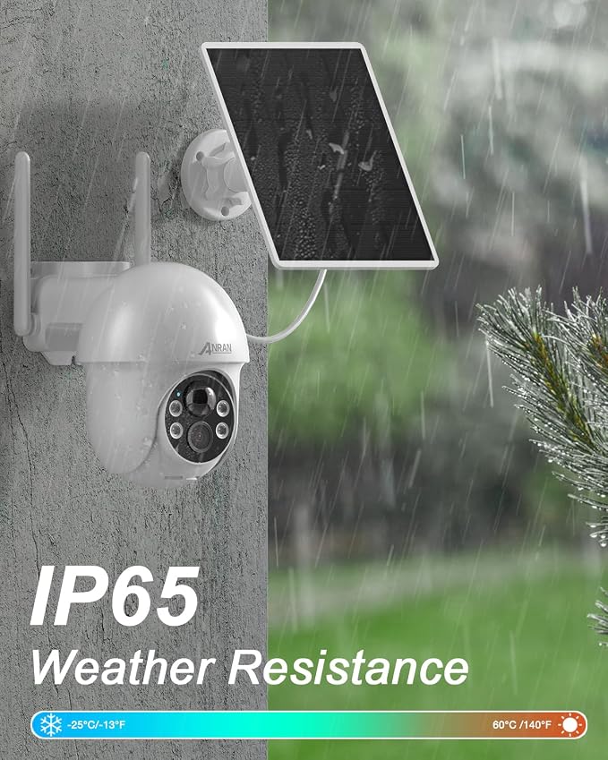 ANRAN Security Camera Wireless Outdoor, 2K Solar Outdoor Camera with 360° View, Smart Siren, Spotlights, Color Night Vision, PIR Human Detection, Pan Tilt Control, 2-Way Talk, IP65, Q1 White