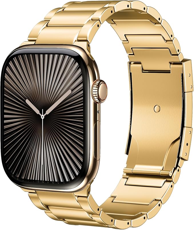 Titanium Band Replacement Compatible with Apple Watch Band Ultra 3 Ultra 2/Ultra 49mm,iWatch Series 11/10 46mm,9/8/7 45mm,SE3/SE2/SE/6/5/4 44mm,3/2/1 42mm, Gold