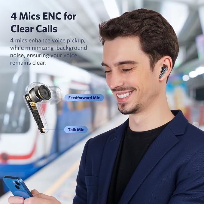 EarFun Air 2 Wireless Earbuds, 10mm Drivers with LDAC Bluetooth Earbuds, Hi-Res Audio, Bluetooth 5.3 with Multipoint Connection, 4 Mics, Wireless Charging, 40H Playtime, App Customization, IPX7