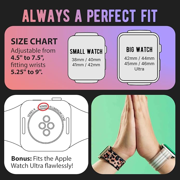 Braxley Bands for Apple Watches - Stretchy and Washable - Adjustable with Apple Watch Bands for Women & Men - Compatible with Apple Watch Series SE Ultra 9 8 7 6 5 4 3 2 1