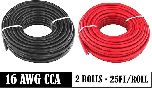 GS Power 50ft CCA 16 Gauge Wire Automotive, 25ft Red & 25ft Black, 16 AWG 12v, Speaker Electrical Wire Low Voltage Primary for Car Stereo Audio Video Trailer Harness Hookup Wiring DIY