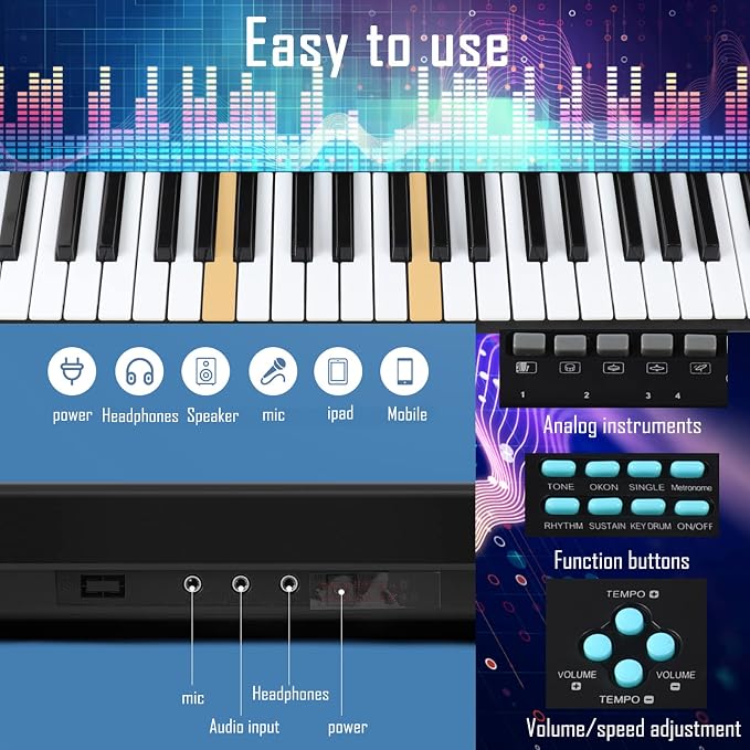 61 keys keyboard piano, Electronic Digital Piano with Built-In Speaker Microphone, Portable Keyboard Gift Teaching for Beginners, electric piano for youth