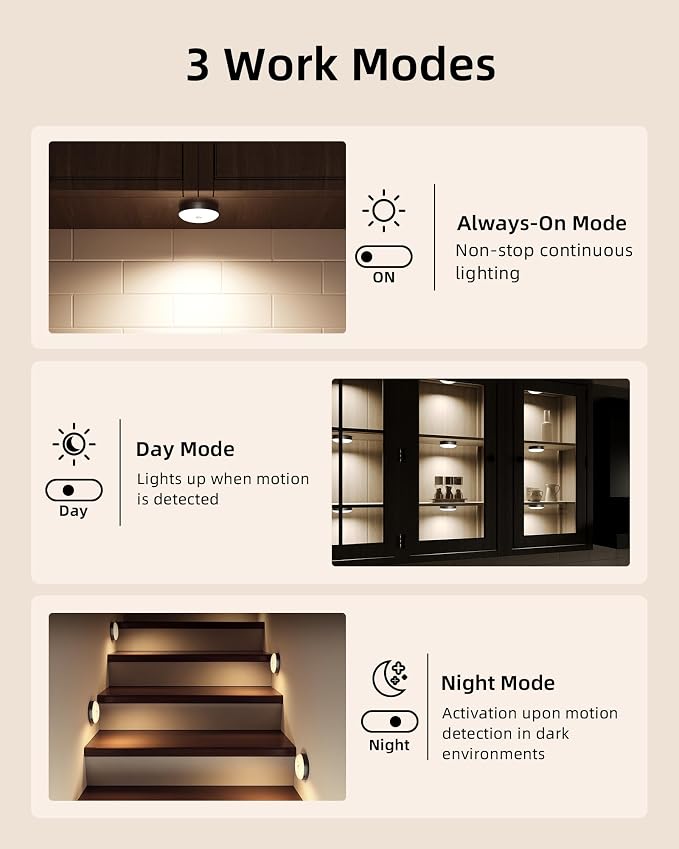 EZVALO Under Cabinet Lighting, 1000mAh Rechargeable Puck Lights with Remote, 3 Color Temps & 12 RGB Motion Sensor Closet Lights Indoor, Dimmable Under Counter Lights for Kitchen (Black, 6 Packs)
