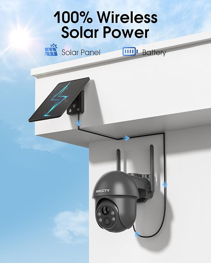 ARCCTV Security Cameras Wireless Outdoor Solar, 4MP 360° View Battery Powered Outdoor Camera, Night Vision with Spotlight, 2-Way Audio, PIR Motion Sensor, 2.4G/5G Dual Band WiFi, Grey(2 Pack)