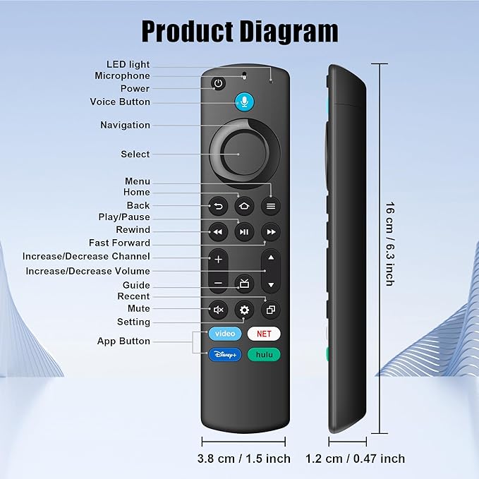 Replacement Remote with Firestick Voice Control Fit for Fire Smart TV Stick(2nd Gen/3rd Gen/HD/Lite/4K Max/4K/Cube), Smart-TV 3rd Gen, for Hisense/TCL/Onmi/Insignia/Pioneer N0t for ROKU-TV/Samsung-TV