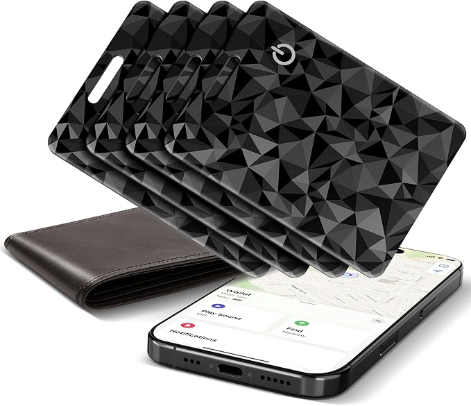 Wallet Tracker Card (iOS Only), Rechargeable Smart Card Wallet Tracker Works for Apple Find My, Thin Bluetooth Tracking Card GPS Tracker, Key Finder for Keys, Bags, Passport, Carbon Fiber