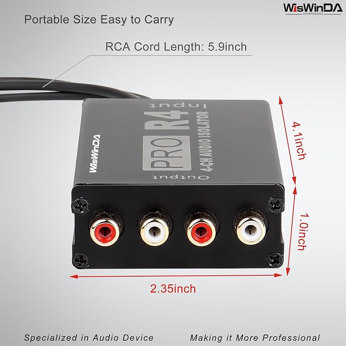 Pro 4Channels RCA Noise Filter Hum Eliminator Ground Loop Isolator (No Affect Bass) Quality Isolator for HiFi Stereo Home Theater Car Audio Player (Pro X4 4Channels RCA Ground Loop Isolator)